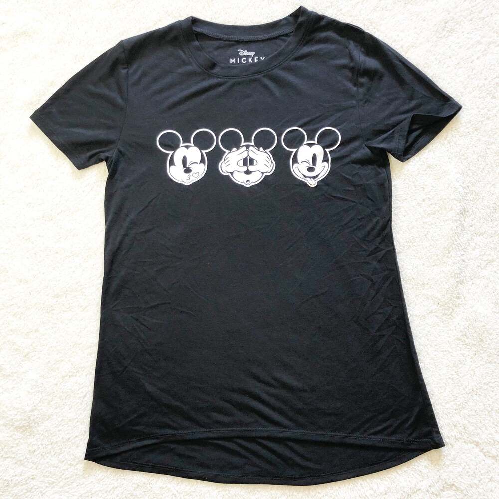Disney X-Small Mickey Black & White High Low Short Sleeve Crewneck Tee T-Shirt